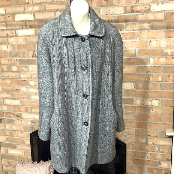 VINTAGE Cabin Creek 80’s Herringbone Wool Blend Coat Fully Lined Women’s Size 14 - Picture 1 of 13
